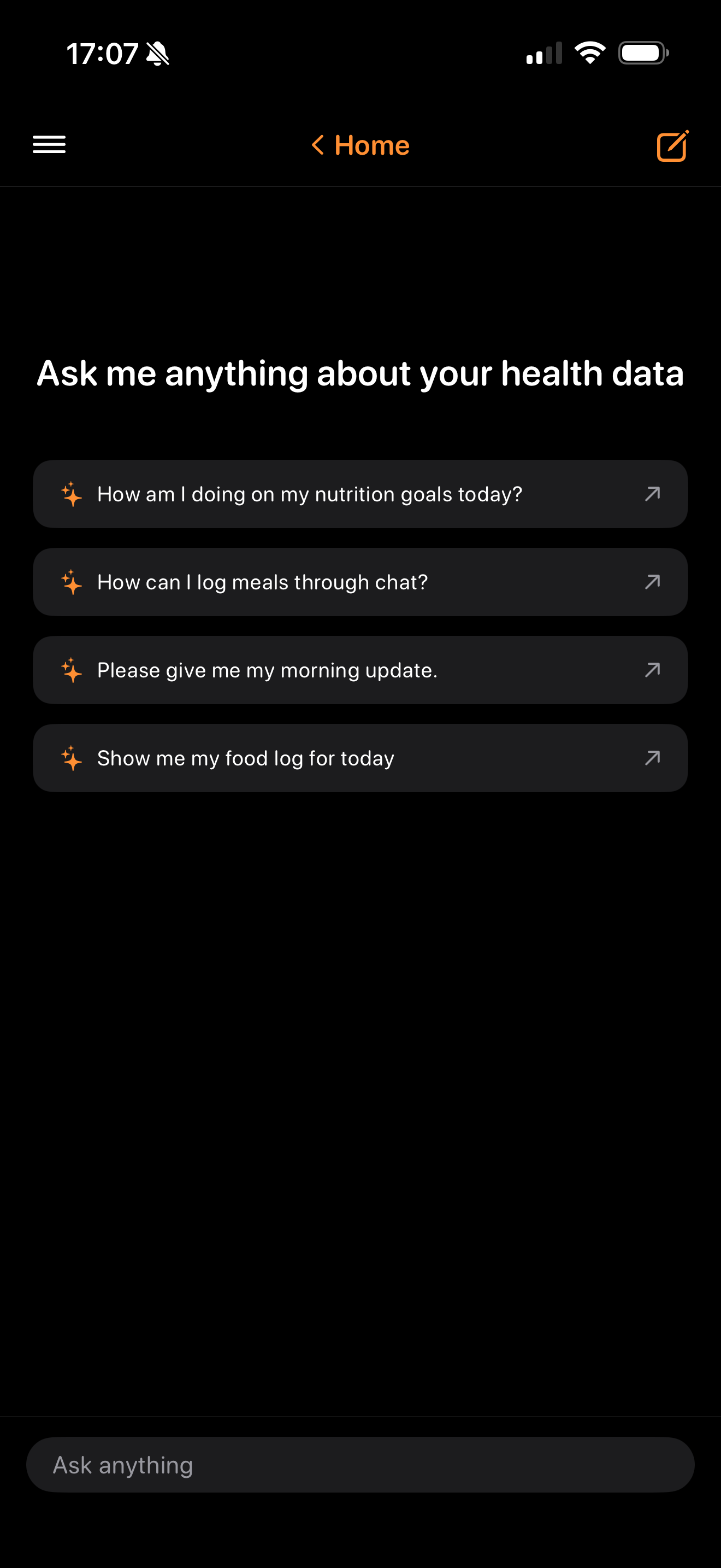FeedAI Chat with suggested health questions