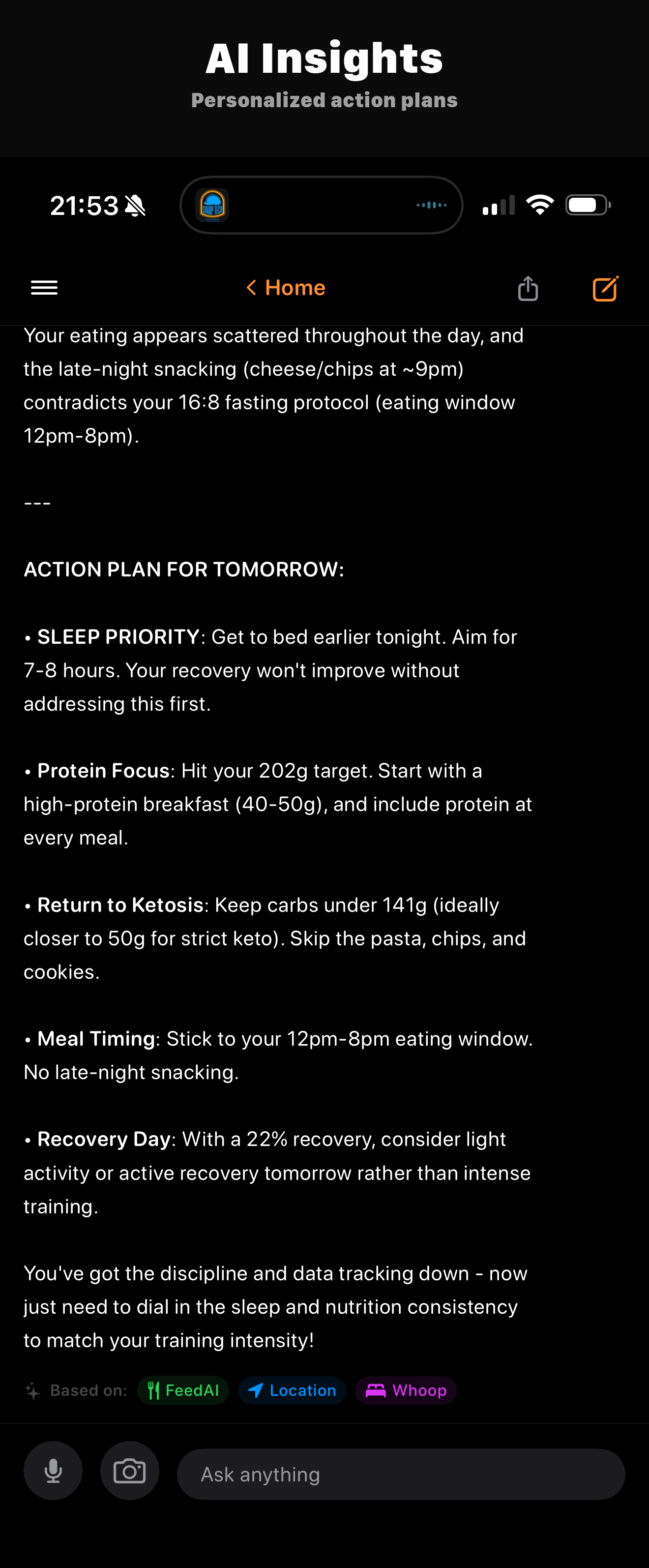 FeedAI AI Chat with personalized action plan